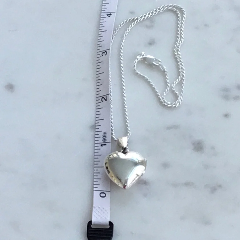 Sale $46 Firm! .925 Sterling Silver Puffed Heart Locket Necklace - Picture 11 of 16